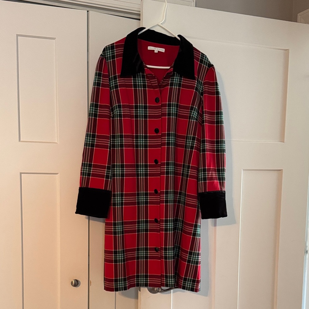 Preston & York Red Plaid Dress with Black Velvet Collar